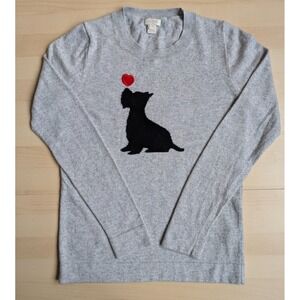 J Crew Gray Wool Blend Scottie Terrier Dog Heart Sweater Size Small